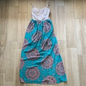 AUW Teal and White Maxi Dress - Women’s Medium